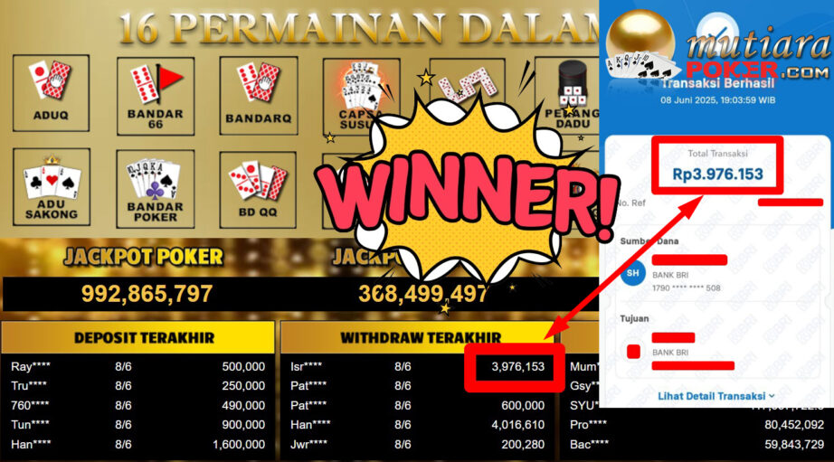 Bukti Withdraw ( 3.976.153,- ) Member Setia Mutiarapoker