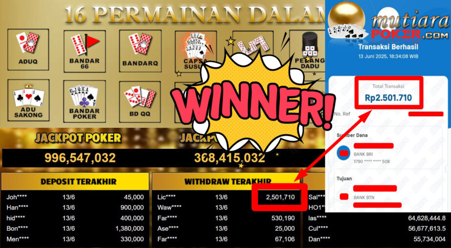Bukti Withdraw ( 2.501.710,- ) Member Setia Mutiarapoker