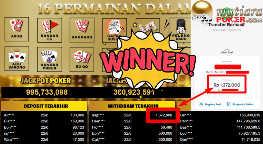 Bukti Withdraw ( 1.372.000,-) Member Setia Mutiarapoker
