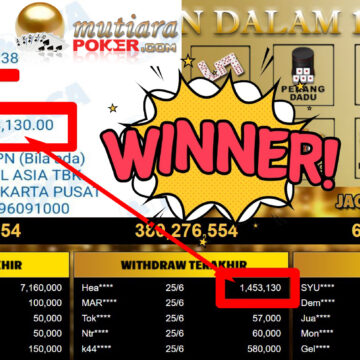 Bukti Withdraw ( 1.453.130,- ) Member Setia Mutiarapoker