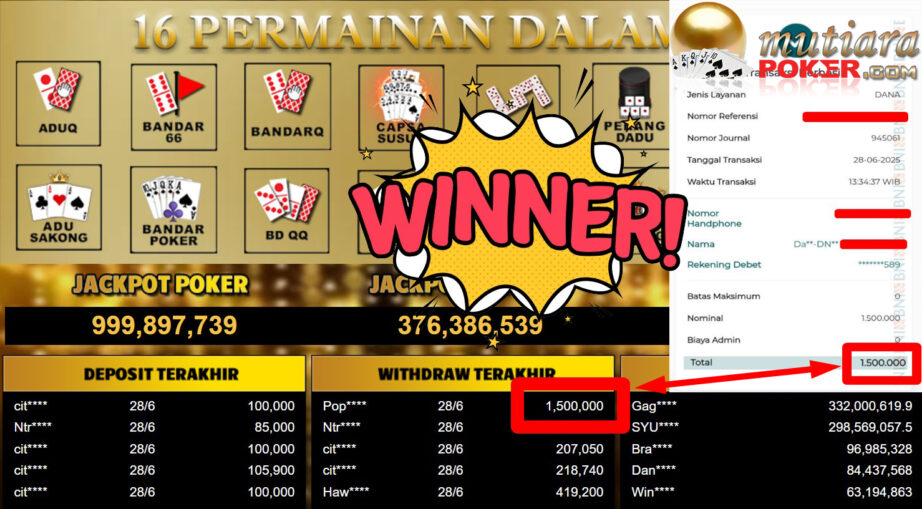 Bukti Withdraw ( 1.500.000,-) Member Setia MutiaraPoker