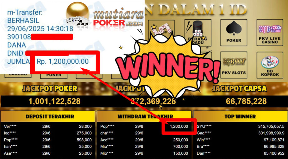 Bukti Withdraw ( 1.200.000,-) Member Setia MutiaraPoker