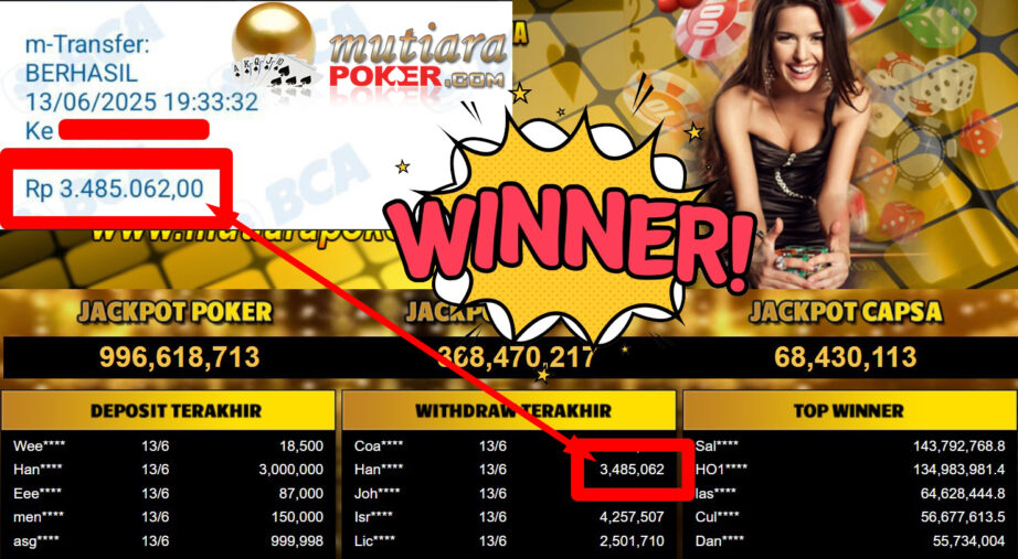 Bukti Withdraw ( 3.485.062,- ) Member Setia Mutiarapoker