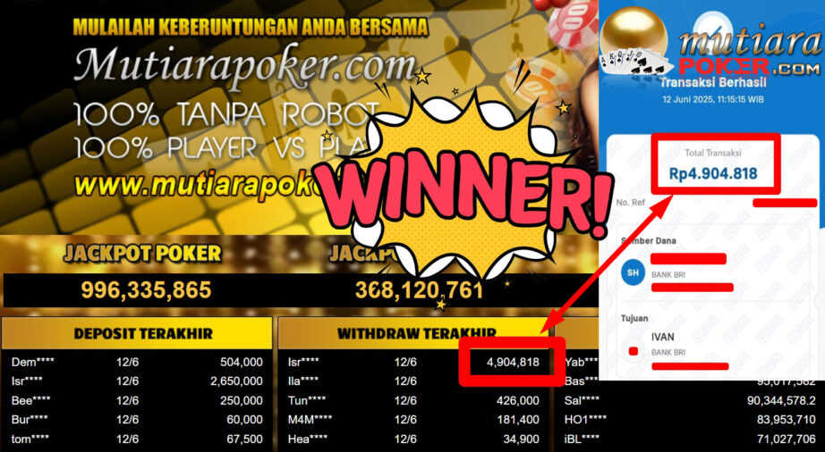 Bukti Withdraw ( 4.904.818,- ) Member Setia Mutiarapoker