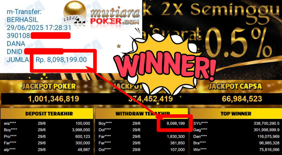 Bukti Withdraw ( 8.098.199,- ) Member Setia MutiaraPoker