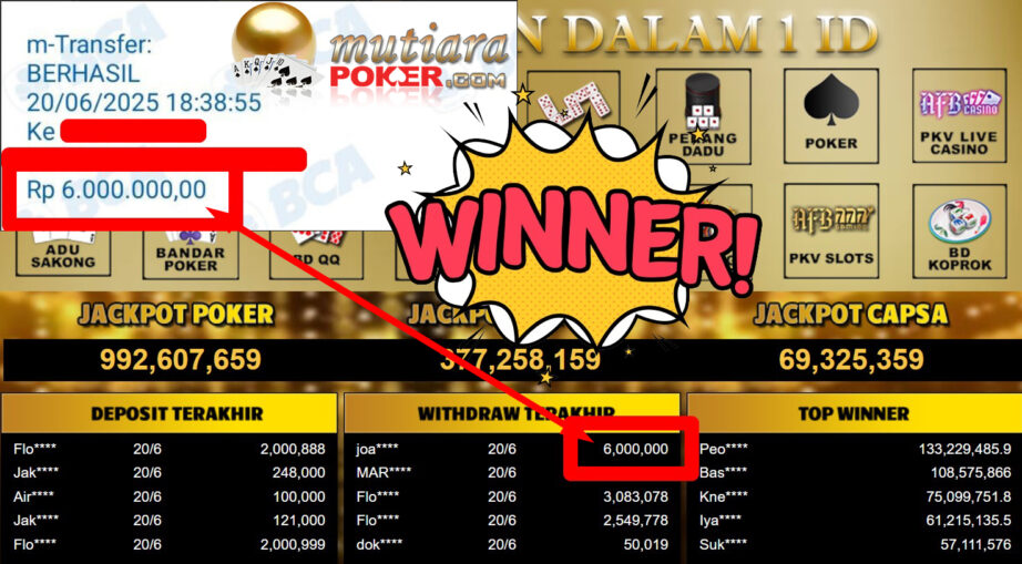 Bukti Withdraw ( 6.000.000,-) Member Setia Mutiarapoker
