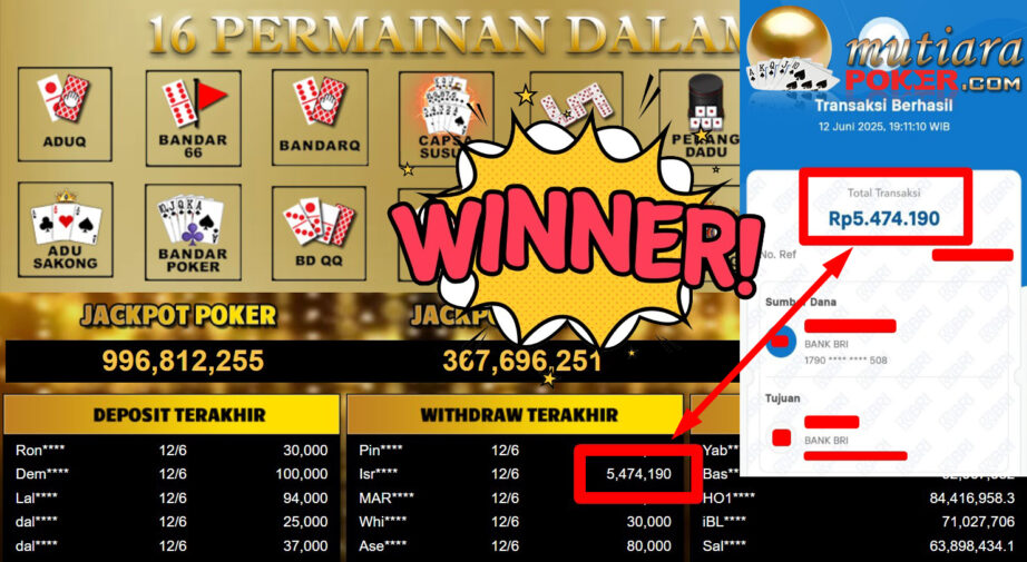 Bukti Withdraw ( 5.474.190,- ) Member Setia Mutiarapoker