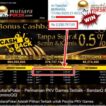 Bukti Withdraw ( 2,250,767,- ) Member Setia Mutiarapoker