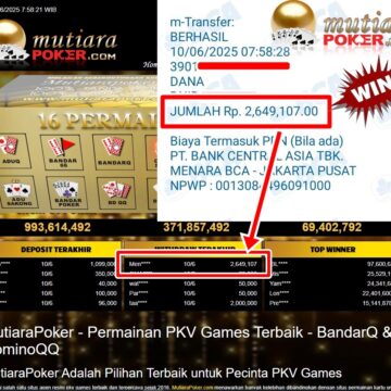 Bukti Withdraw ( 2,649,107,- ) Member Setia Mutiarapoker