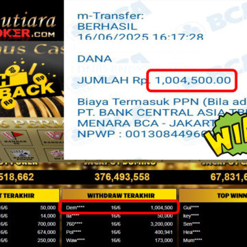 Bukti Withdraw (1,004,500,-) Member Setia Mutiarapoker