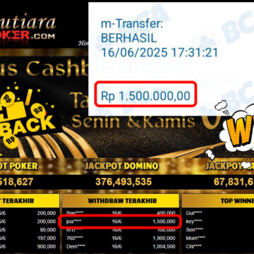 Bukti Withdraw (1,500,000,-) Member Setia Mutiarapoker