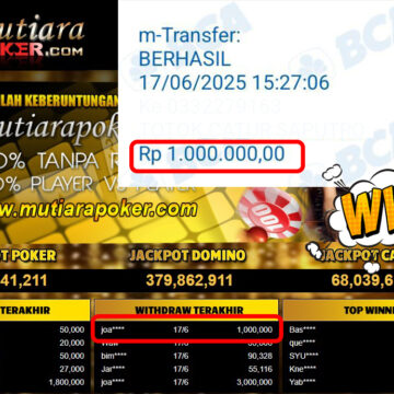 Bukti Withdraw ( 1,000,000,- ) Member Setia Mutiarapoker