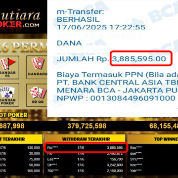 Bukti Withdraw ( 3,885,595,- ) Member Setia Mutiarapoker