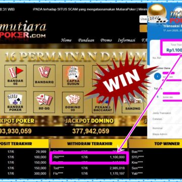 Bukti Withdraw ( 1,100,000,-) Member Setia Mutiarapoker