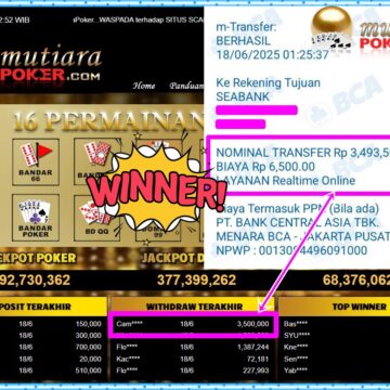 Bukti Withdraw ( 3,500,000,-) Member Setia Mutiarapoker