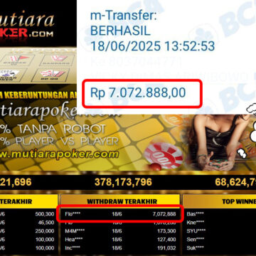 Bukti Withdraw (7,072,888,- ) Member Setia Mutiarapoker