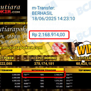 Bukti Withdraw (2,168,914,- ) Member Setia Mutiarapoker