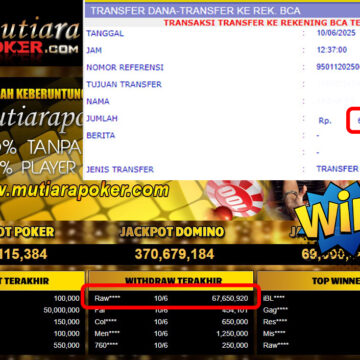 Bukti Withdraw (67,650,920,-) Member Setia Mutiarapoker