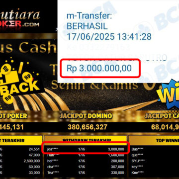 Bukti Withdraw (3,000,000,-) Member Setia Mutiarapoker