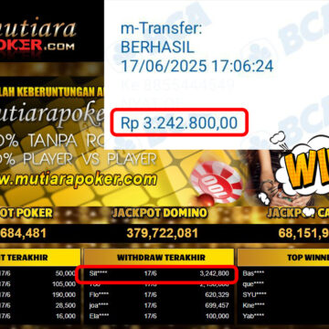 Bukti Withdraw ( 3,242,800,- ) Member Setia Mutiarapoker