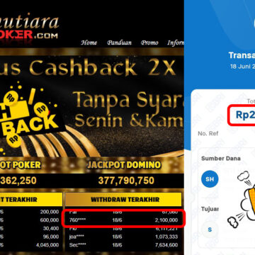 Bukti Withdraw (2,100,000,-) Member Setia Mutiarapoker