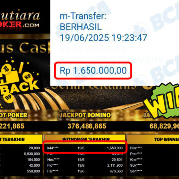 Bukti Withdraw (1,650,000,-) Member Setia Mutiarapoker
