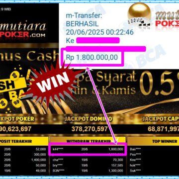 Bukti Withdraw ( 1,800,000,-) Member Setia Mutiarapoker