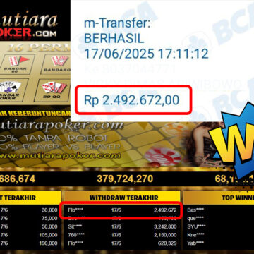 Bukti Withdraw ( 2,492,672,- ) Member Setia Mutiarapoker