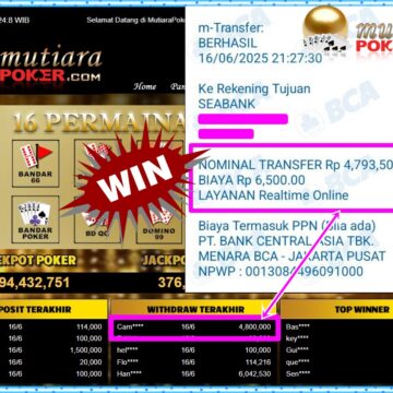 Bukti Withdraw ( 4,800,000,-) Member Setia Mutiarapoker