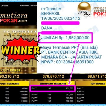 Bukti Withdraw ( 1,852,000,-) Member Setia Mutiarapoker