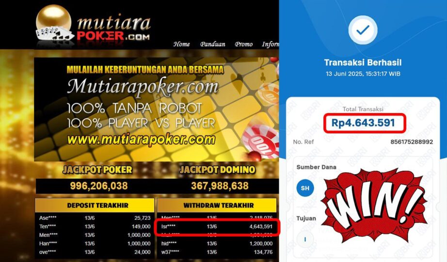 Bukti Withdraw ( 4.643.591,- ) Member Setia Mutiarapoker
