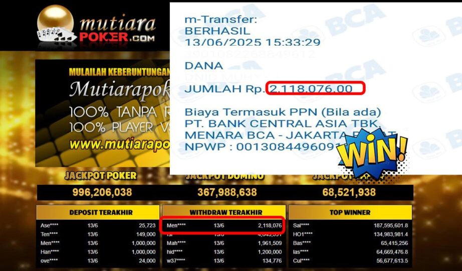 Bukti Withdraw ( 2.118.076,- ) Member Setia Mutiarapoker