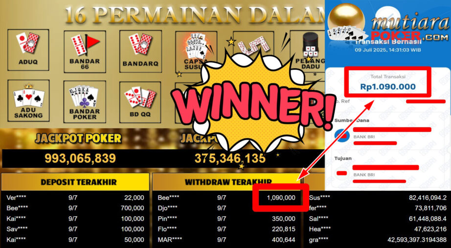 Bukti Withdraw ( 1.090.000,- ) Member Setia MutiaraPoker