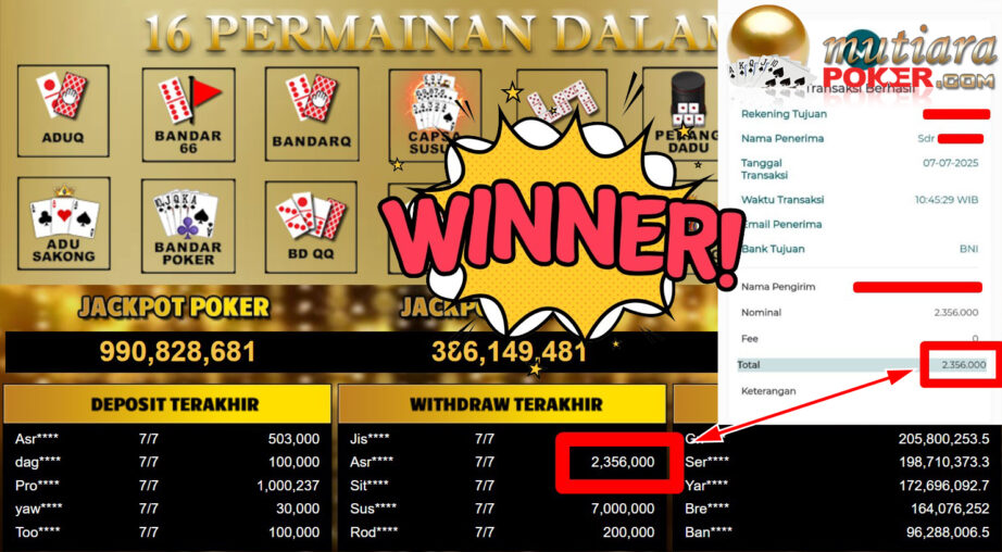 Bukti Withdraw ( 2.356.000,- ) Member Setia MutiaraPoker