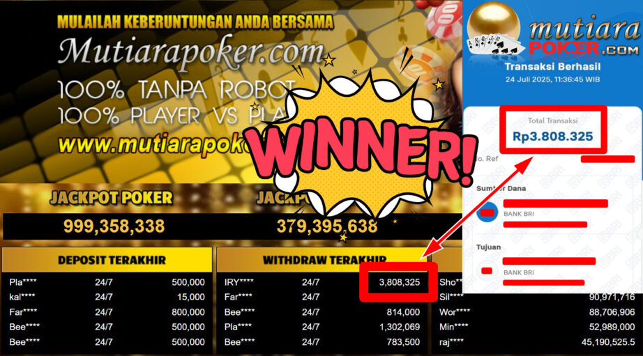 Bukti Withdraw ( 3.808.325,- ) Member Setia MutiaraPoker