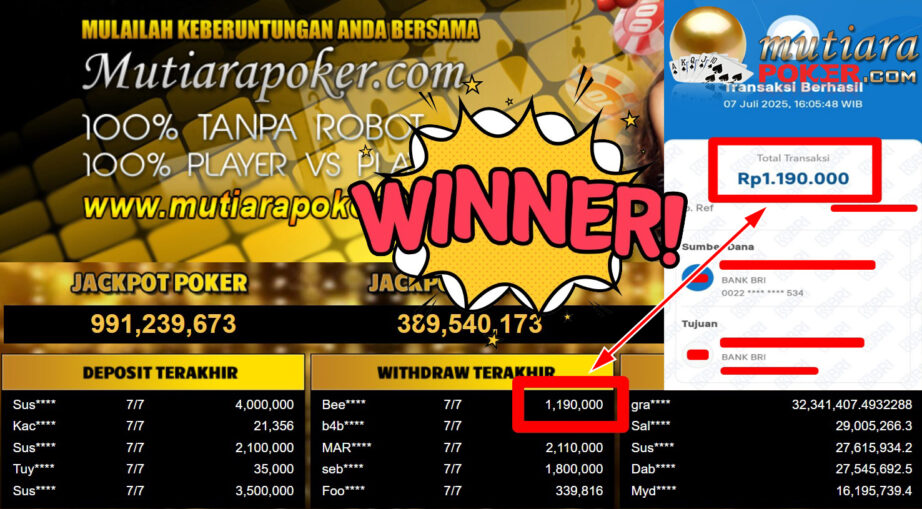 Bukti Withdraw ( 1.190.000,- ) Member Setia MutiaraPoker