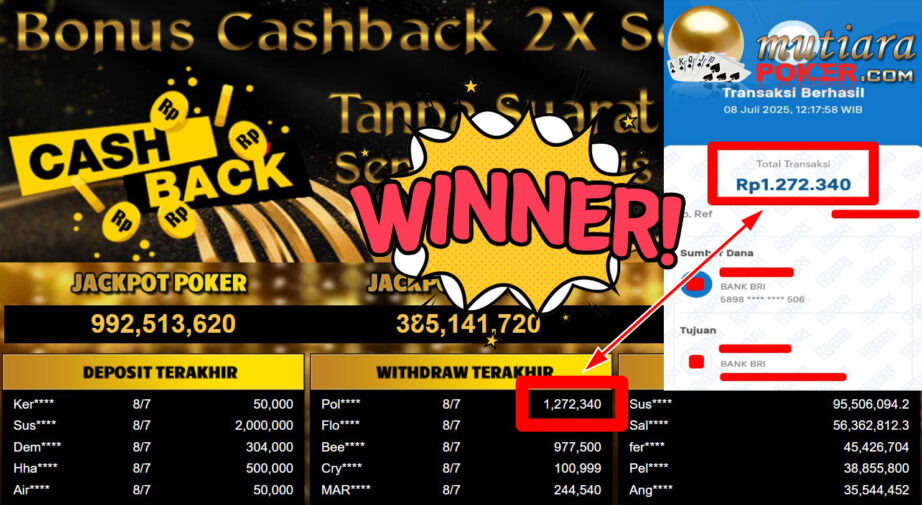 Bukti Withdraw ( 1.272.340,- ) Member Setia MutiaraPoker
