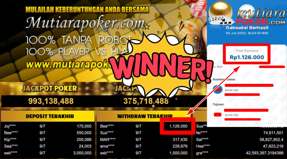 Bukti Withdraw ( 1.126.000,- ) Member Setia MutiaraPoker