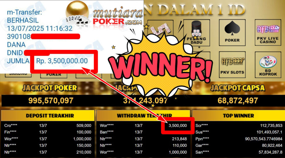 Bukti Withdraw ( 3.500.000,- ) Member Setia MutiaraPoker