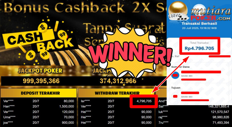 Bukti Withdraw ( 4.796.705,- ) Member Setia MutiaraPoker