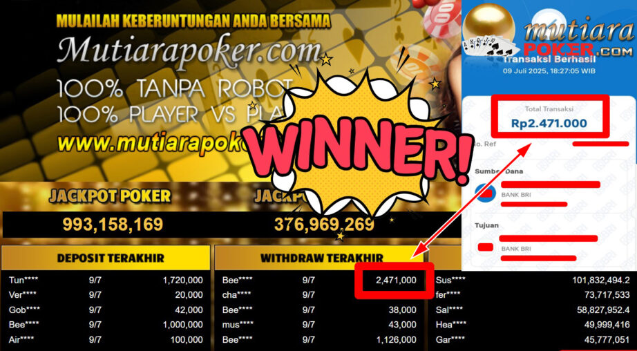 Bukti Withdraw ( 2.471.000,- ) Member Setia MutiaraPoker