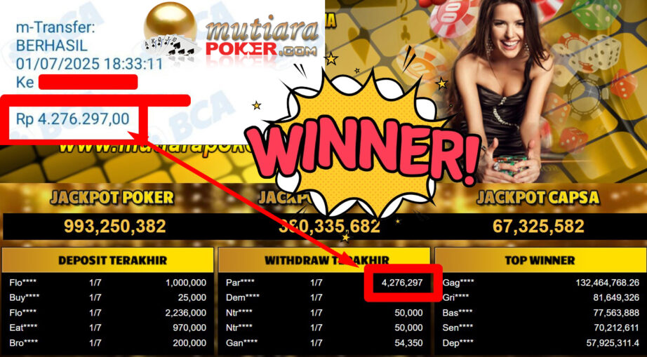Bukti Withdraw ( 4.276.297,- ) Member Setia MutiaraPoker