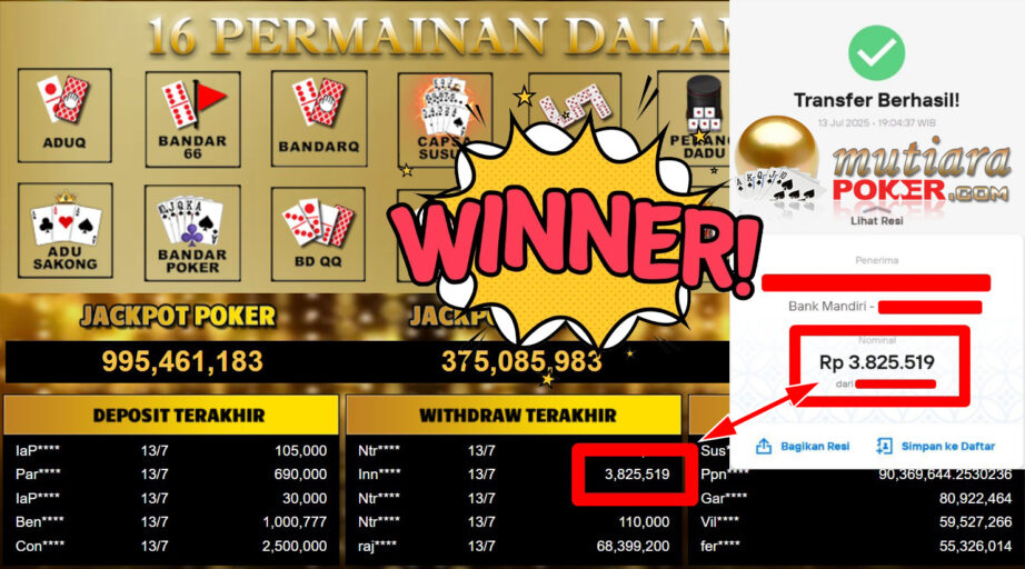 Bukti Withdraw ( 3.825.519,- ) Member Setia MutiaraPoker