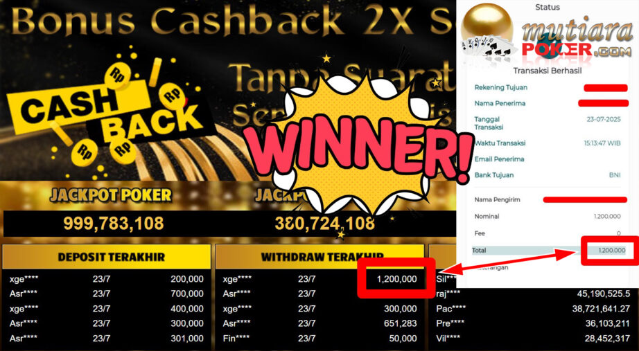 Bukti Withdraw ( 1.200.000,- ) Member Setia MutiaraPoker