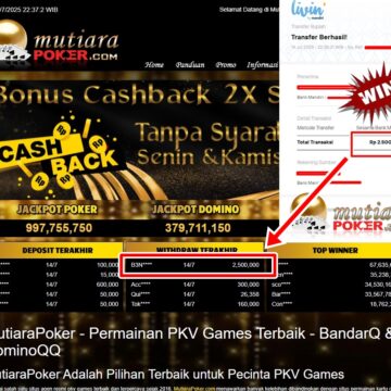 Bukti Withdraw ( 2,500,000,-) Member Setia Mutiarapoker