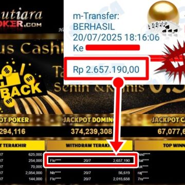Bukti Withdraw ( 2,657,190,- ) Member Setia MutiaraPoker