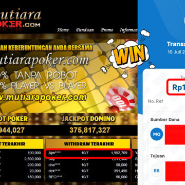 Bukti Withdraw (1,952,709,-) Member Setia Mutiarapoker
