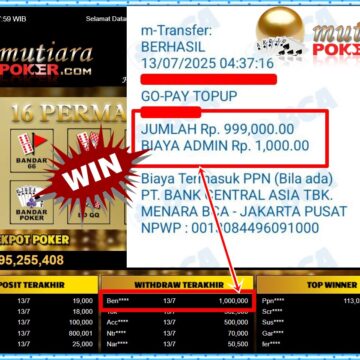Bukti Withdraw ( 1,000,000,-) Member Setia Mutiarapoker