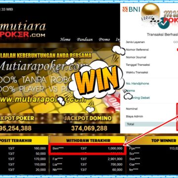 Bukti Withdraw ( 1,000,000,-) Member Setia Mutiarapoker