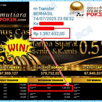 Bukti Withdraw ( 1,397,632,-) Member Setia Mutiarapoker